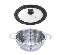 Lot panier vapeur multidiamètre 20, 22, 24 cm et couvercle en verre multidiamètre Mathon