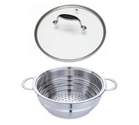 Lot panier vapeur multidiamètre et couvercle en verre Excell'Inox 24 cm Mathon