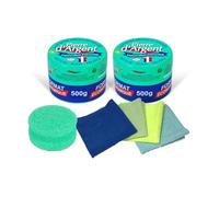 Lot Pierre d'Argent ECOCERT 2 x 500 g avec 2 éponges classiques, 1 éponge ergonomique et 4 mini-chiffons microfibres