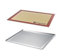 Lot Plaque à pâtisserie perforée 40 cm et tapis de cuisson pro Mathon