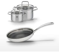 Lot Poêle 28cm Elo Relief Evolution & 2 Faitouts 16/12cm Elo