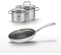 Lot Poêle 28cm Elo Relief Evolution & 2 Faitouts 16/14cm