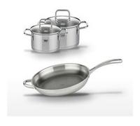 Lot Poêle 32 cm Elo Relief Evolution & 2 Faitouts 12/14 cm Inox