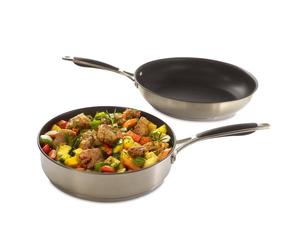 Lot poêle et sauteuse inox antiadhérentes Excell'Inox 24 cm Mathon