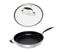 Lot poêle inox antiadhérent et couvercle verre 32 cm Excell'Inox Mathon