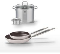 Lot Poêles 24/28 cm avec revêtement céramique sans & Faitouts 12/26 cm Elo Bistro Line Citrin