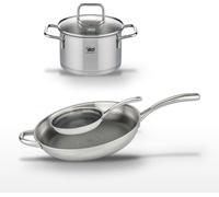Lot Poêles 24cm & 32cm en inox Elo Relief Evolution avec Faitout 14cm