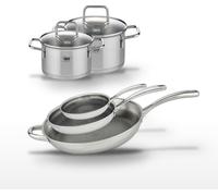Lot Poêles 28, 32 et 24 cm Elo Relief Evolution avec Faitouts 12 et 14 cm