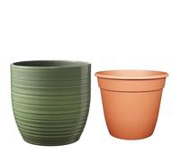 Lot - SK Soendgen Bergamo Pot en céramique Ø 24 cm Vert feuille brillant + Pot de fleurs Ø 22 cm Ambiance d'intérieur de qualité supérieure