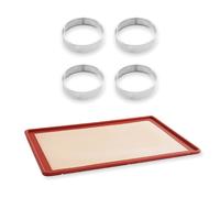 Lot tapis plaque de cuisson 39,7 x 29,5 cm et 4 cercles à tarte perforés 8 cm Mathon