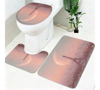 Lot Tapis Salle de Bain 3 Pièces Tour Eiffel à Paris Microfibre Antidérapant Lavable en Machine Rose Orangé Tapis WC Contour, Housse Couvercle Toilette Doux