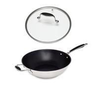 Lot wok inox antiadhérent et couvercle verre 30 cm Excell'Inox Mathon