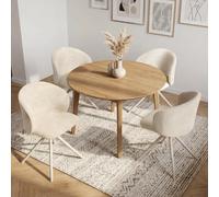 IDMarket - Lot de 4 chaises pivotantes KIRA en tissu chenille beige et pied en métal beige pour la salle à manger