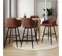 IDMarket - Lot de 4 tabourets de bar Mady avec accoudoirs marron vintage