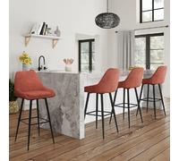IDMARKET Lot de 4 tabourets de bar THALYA en velours terracotta avec demi-accoudoirs