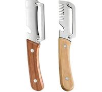 Lot2 éplucheur 3-en-1 acier inox manche bois - Éminceur ouvre-bouteille ustensile multifonction cuisine PIQUET D'ATTACHE