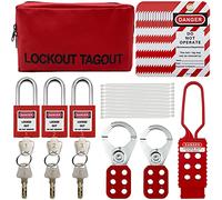 Loto Kit de verrouillage électrique Loto - Loquets de verrouillage de groupe, étiquettes de verrouillage, cadenas de sécurité avec numéro, attaches en nylon avec sac de poche (kit rouge)