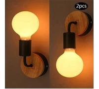 Lots de 2 Appliques Murales Rétro en Bois Lampe Murale Noir E27