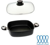LOTUS INDUCTION Casserole carrée 29cm en fonte d'aluminium avec couvercle en verre