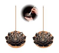 Lotus Lot de 2 porte-encens avec soucoupe en rotin et brosse, porte-encens à 6 trous pour méditation, yoga, décoration de salon