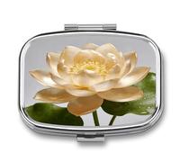 Lotus Pilulier de champagne à 2 compartiments portable carré de voyage avec poche pour stocker des vitamines, organiseur de médicaments pour le bureau, la maison, l'huile de poisson