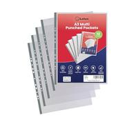 Lotus Premium A3 Portrait - Pochettes Perforées Résistantes en Poly Transparent de 90 Microns, Protège-feuilles Transparents et Cristallins, Dos Renforcé Multi-perforé, Durable et Sans Acide - 78213