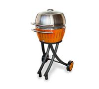 LotusGrill Ensemble de barbecue de jardin XL - Chariot de barbecue avec capot XL en acier inoxydable (orange mandarine)