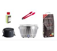 LotusGrill Kit de Démarrage 1x LotusGrill Inox 1x Charbon de bois de hêtre 1kg,1x Pâte brûlante 200ml,1x Pinces à saucisses Rouge,1x sac de Transport le barbecue à charbon de bois sans fumée/