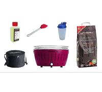 LotusGrill Kit de démarrage XL : 1 barbecue XL violet prune avec port USB, 1 charbon de bois de hêtre de 2,5 kg, 1 pâte combustible de 200 ml, 1 pinceau à marinade, 1 shaker à vinaigrette, 1 sac de