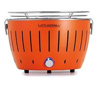 LotusGrill S Small Compact Mandarine Barbecue au charbon de bois / de table sans fumée disponible en différentes couleurs. Alimentation via port USB ou batterie externe. Convient pour les campeurs