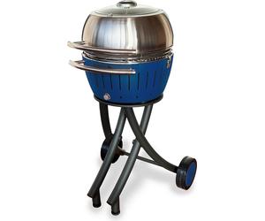 LotusGrill XL Set barbecue de jardin bleu profond - Chariot de barbecue avec capot de barbecue XL acier inoxydable