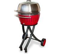 LotusGrill XL Set barbecue de jardin rouge feu - Chariot de barbecue avec capot de barbecue XL en acier inoxydable