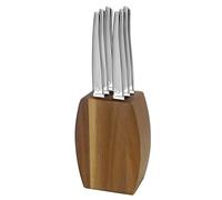 LOU LAGUIOLE Bloc avec 6 couteaux steak Jet Sablé 9x5x12 cm, Bois accacia | Bloc en bois d'acacia avec 6 couteaux steak, Acier inoxydable 13 C, Finition Sablée, 9 x 5 x 12 cm