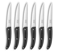 Lou Laguiole - Coffret de 6 couteaux steak avec lame lisse - Prestige - Acier inoxydable 13 C, Finition - Longueur 235 mm - Lame 125 mm - Noir