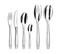 LOU LAGUIOLE Figure - Ménagère 50 couverts de table pour 12 personnes - Acier inoxydable 18/0, Fourchettes, Couteaux, Cuillères table et Cuillères à café - Finition Brillante - Couverts inox