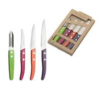 Lou Laguiole - Set de 4 couteaux de petite coutellerie - Forest - Eplucheur, Bec d'oiseau, Couteaux d'office - Acier inoxydable 13 C, Finition Satinée - Bois teinté