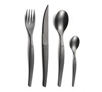 LOU LAGUIOLE Jet Ménagère 16 couverts Inox Pour 4 personnes, PVD Noir | Ménagère 16 couverts pour 4 personnes, Acier inox 18/0, Finition PVD mat Noir, Lavage à la main conseillé