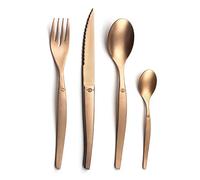 LOU LAGUIOLE Jet - Ménagère avec couverts de table pour 4 personnes, 16 couverts, Acier inoxydable 18/0, Fourchettes, Couteaux, Cuillères table et Cuillères à café - Finition PVD mat - Cuivre