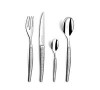 LOU LAGUIOLE Jet - Ménagère avec couverts de table pour 6 personnes, 24 couverts, Acier inoxydable 18/0, Fourchettes, Couteaux à steak, Cuillères table et Cuillères à café - Finition Textil - Inox