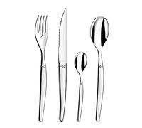 LOU LAGUIOLE Jet - Ménagère avec couverts de table pour 6 personnes, 24 couverts, Acier inoxydable 18/0, Fourchettes, Couteaux, Cuillères table et Cuillères à café - Finition Brillante - Inox