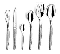 LOU LAGUIOLE - Ménagère 50 couverts avec couteaux steak pour 12 personnes - Jet - Acier inoxydable 18/0, Finition Textil