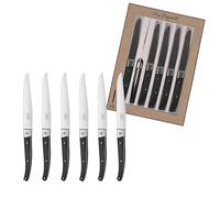 LOU LAGUIOLE - Coffret de 6 couteaux steak avec lame microdentée - Pro - Acier inoxydable 5Cr15MoV, Finition Brillante - Longueur 232 mm - Lame 115 mm - Noir