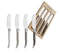 Lou Laguiole - Coffret cadeau en bois avec 4 tartineurs - Tradition - Acier inoxydable 18/0, Finition Brillante - Couleurs panachées