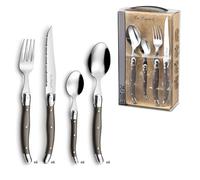 LOU LAGUIOLE Tradition Ménagère 24 couverts Inox Pour 6 personnes, Poivre | Valisette avec 24 couverts de table pour 6 personnes, Acier inoxydable 18/0, Finition Brillante, Compatible lave-vaisselle