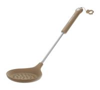 Louche Passoire Cuillère Cuisine en Silicone, Long Manche | Acier Inoxydable, Design Perforé et Fente, Usage Maison ou Restaurant, Beige, Surface Lisse sans Bavure