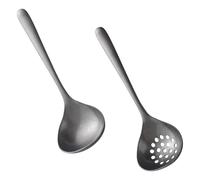 Louche Passoire en Acier Inoxydable 304, Longue Poignée Rétro pour | Écumoire Polyvalente, Finition Antique Polie, Nettoyage Facile, pour Légumes, la Cuisine Familiale, Restaurant ou Service