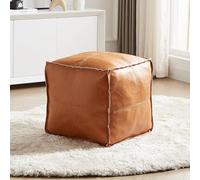 Louis Donne Pouf carré en cuir sans rembourrage super doux fait à la main style ottoman décoration marocaine Orange 114,3 x 114,3 x 114,3 cm