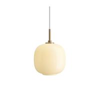 Louis Poulsen VL 45 Radiohus 175 Pendelleuchte, Brass / Glossy Pale Yellow Glass