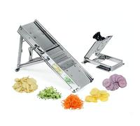 Louis Tellier - Mandoline Inox Professionnelle avec Chariot pour Frites et Julienne - 2 Blocs Effileurs de 3 et 10 mm - Lame Lisse et Gaufrée - Réglable - Multifonction - Fabriqué en France