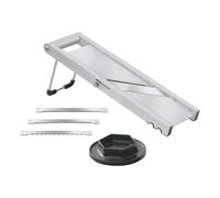 LOUIS TELLIER - Mandoline Inox Quickly Slice - Lame Affûtée et Pied Antidérapant - 3 Peignes Effileurs Interchangeables 2/3/6 mm - Tranchage et Décoration Facile des Fruits et Légumes
